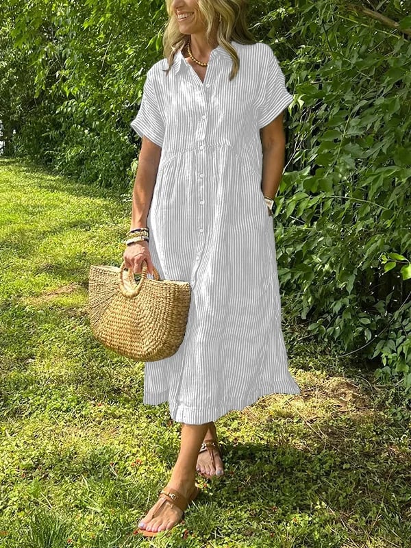Amandine | Robe chemise rayée élégante à col revers