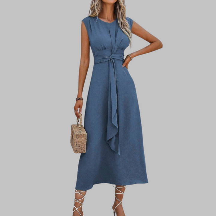 Sévérine | Robe midi sans manches avec taille nouée