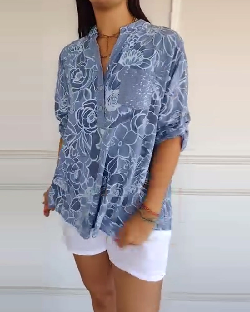 Kélya | Chemisier ample à motif fleuri avec détails pailletés