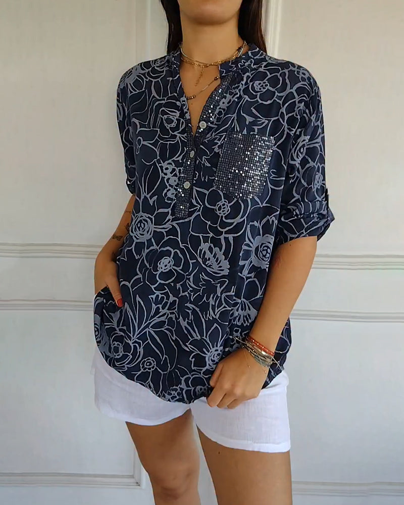 Kélya | Chemisier ample à motif fleuri avec détails pailletés