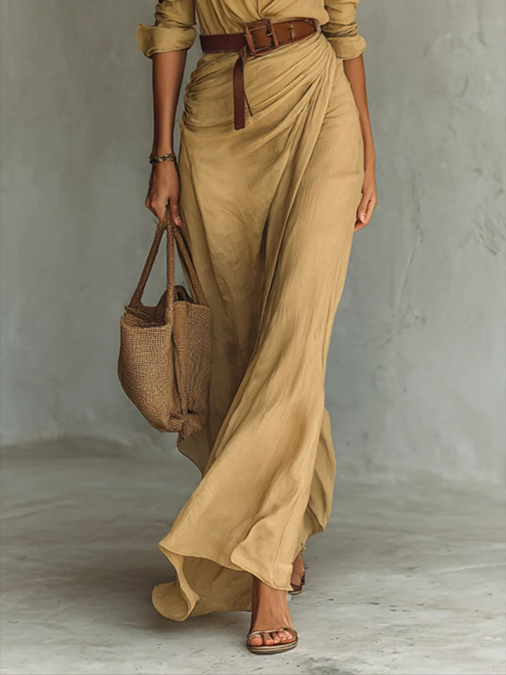 Agnès | Robe-Chemise Longue à Col Revers et Jupe Croisée