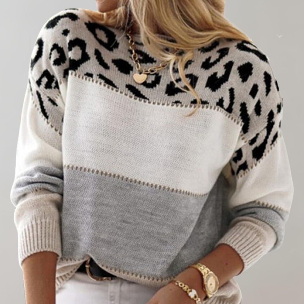 Aurélie | Pull tricoté à motif léopard