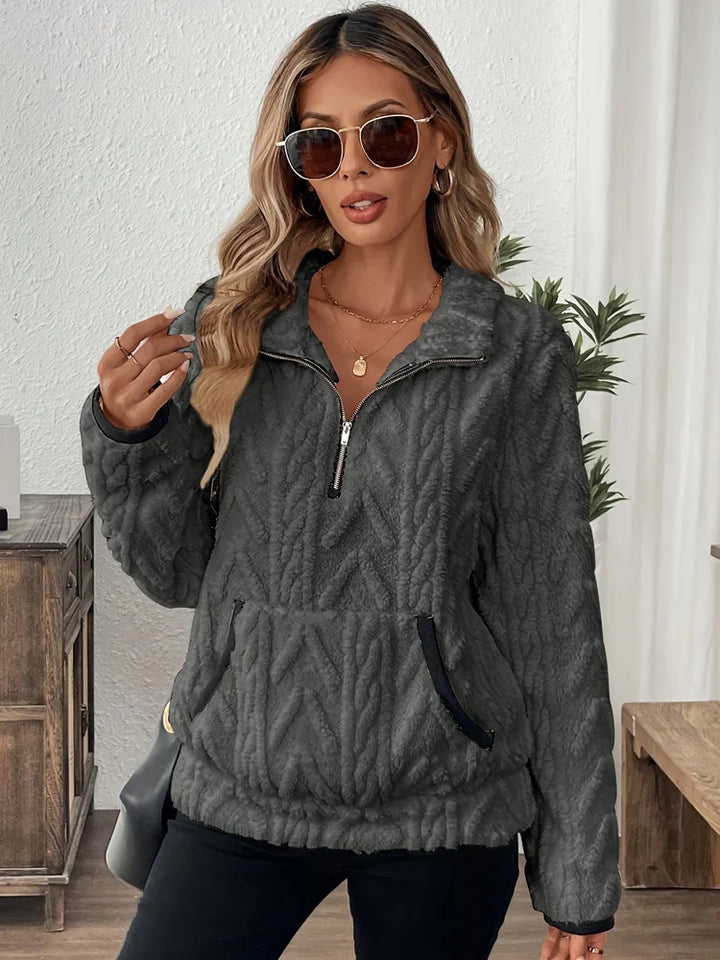 Suzanne | Sweat teddy à demi-fermeture zippée