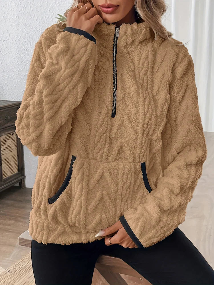 Suzanne | Sweat teddy à demi-fermeture zippée