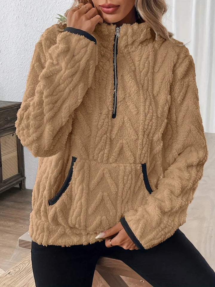 Suzanne | Sweat teddy à demi-fermeture zippée