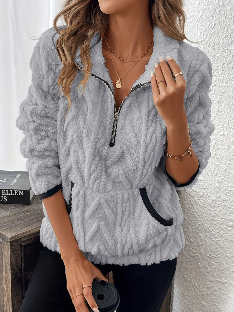 Suzanne | Sweat teddy à demi-fermeture zippée