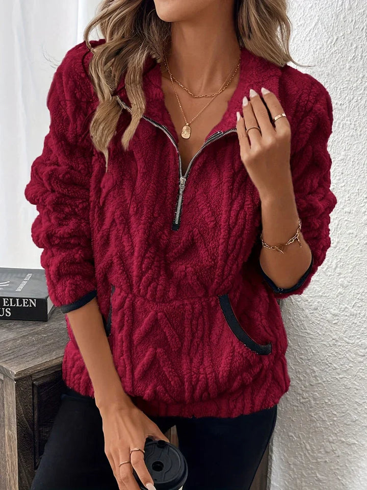 Suzanne | Sweat teddy à demi-fermeture zippée