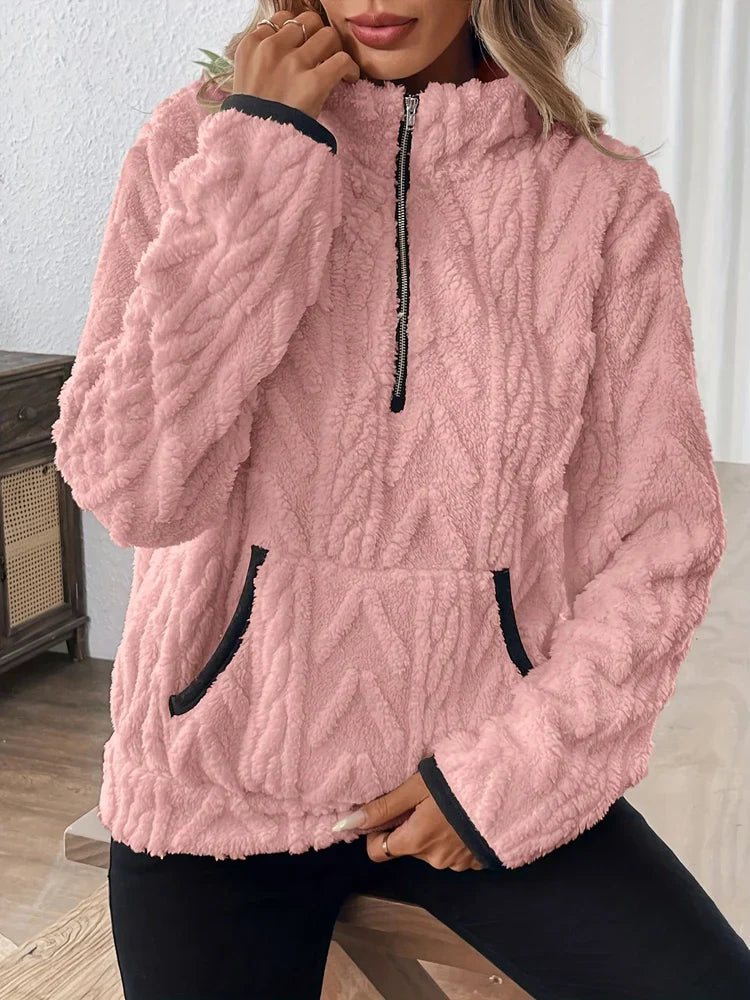 Suzanne | Sweat teddy à demi-fermeture zippée