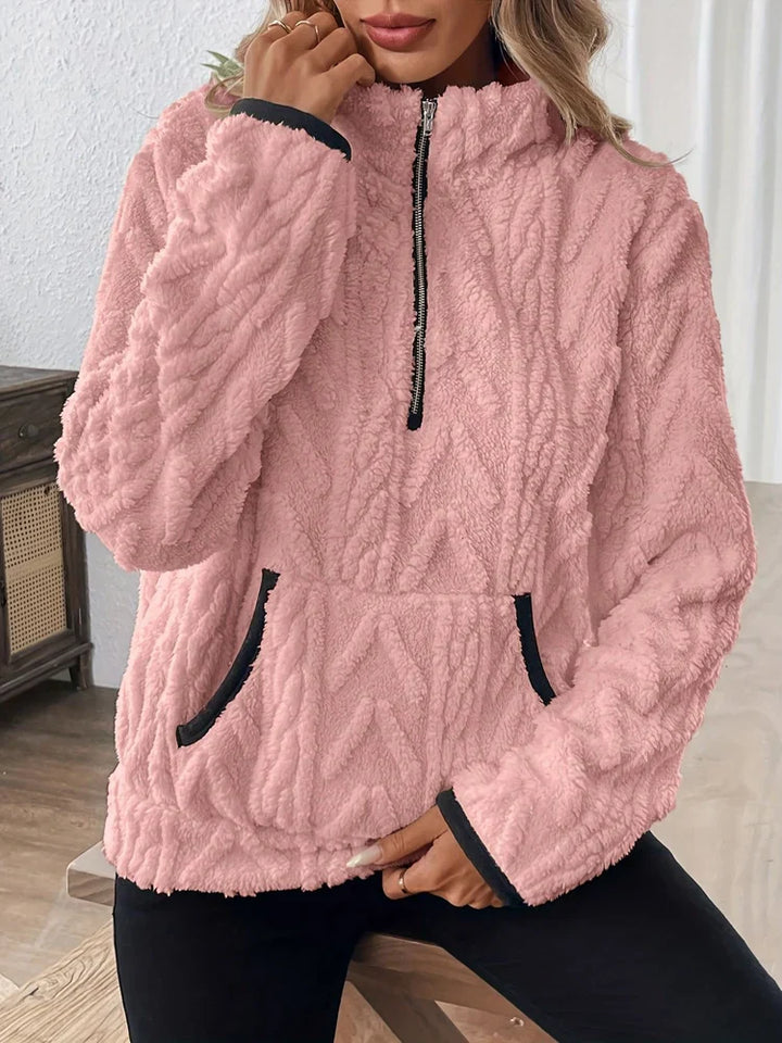 Suzanne | Sweat teddy à demi-fermeture zippée