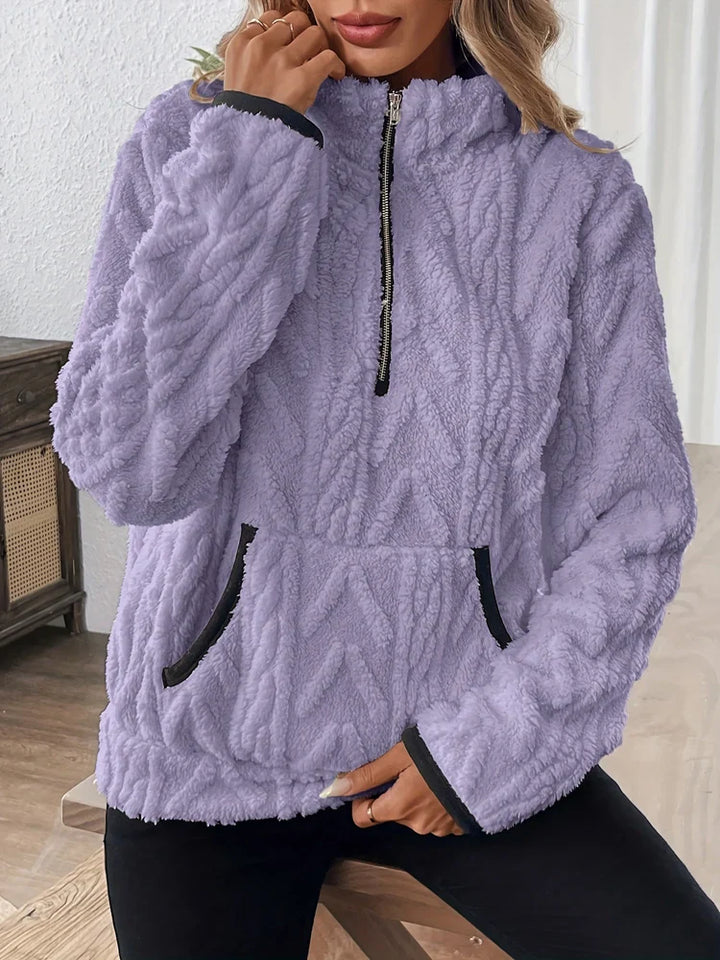 Suzanne | Sweat teddy à demi-fermeture zippée