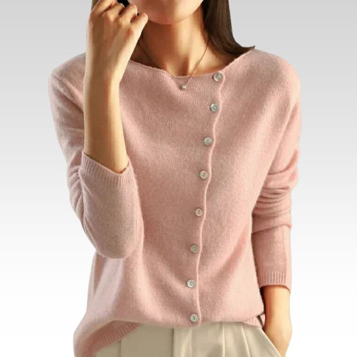Élise | Pull en Maille Femme avec Boutonnage Asymétrique