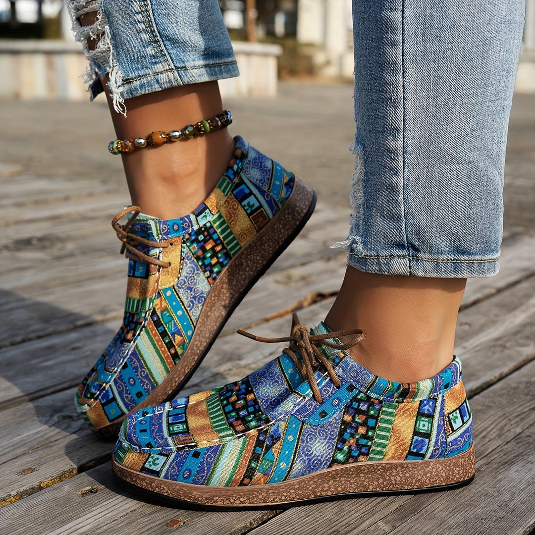 Zoé | Baskets Basses à Lacets avec Motif Ethnique