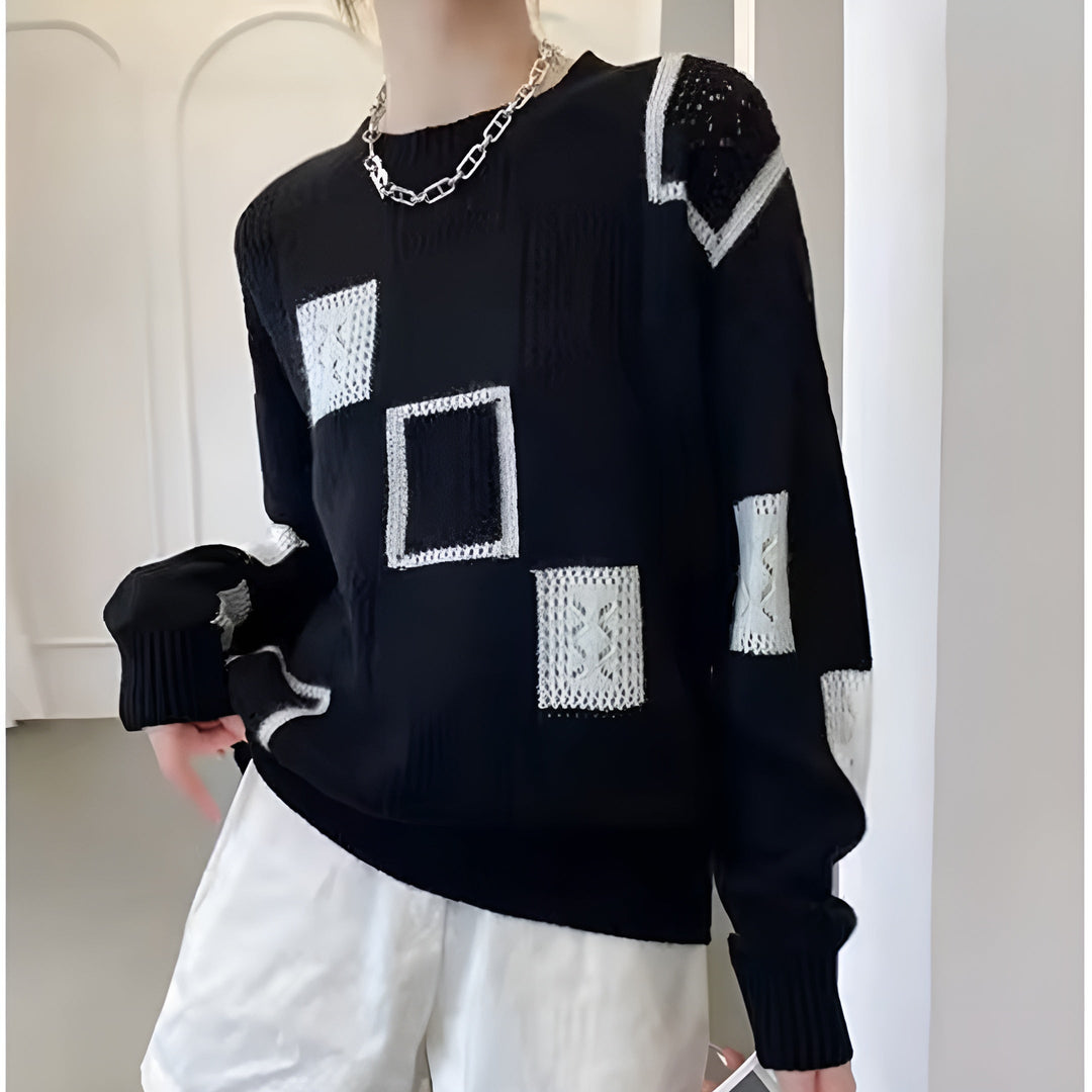 Pauline | Pull en maille à motif patchwork géométrique