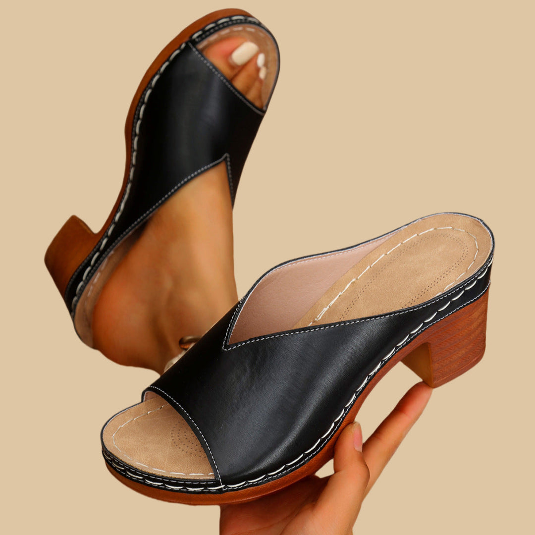 Ophélie | Sandales à talon épais effet bois
