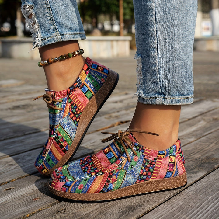 Zoé | Baskets Basses à Lacets avec Motif Ethnique